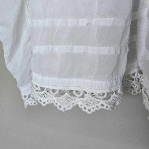 Johnny Was Boho White Eyelet Embroidered Lace Ruffle Button Down Tunic Blouse - Picture 5 of 9
